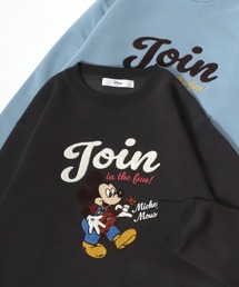 Disney/ディズニー 裏起毛 ミッキー ミニー フロント刺繍 ヴィンテージカスレプリントスウェット トレーナー