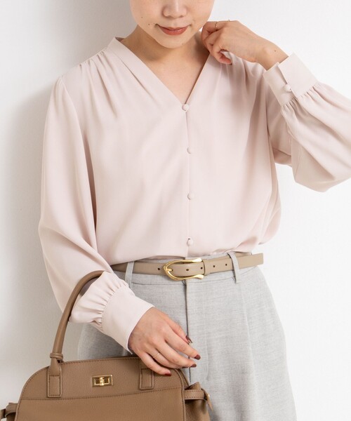 セール】ウォッシャブルジョーゼットVネックブラウス（シャツ/ブラウス