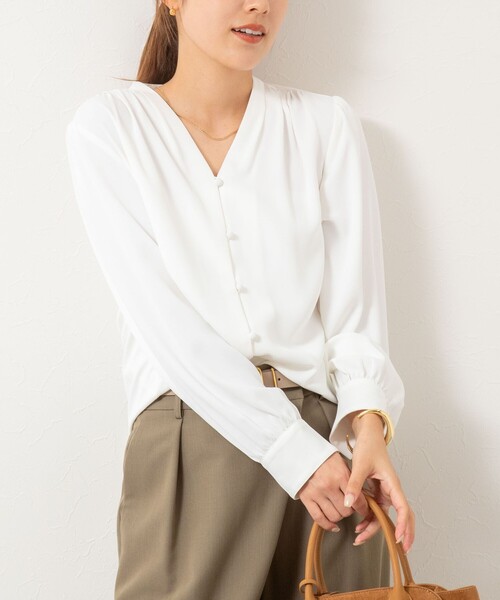 セール】ウォッシャブルジョーゼットVネックブラウス（シャツ/ブラウス