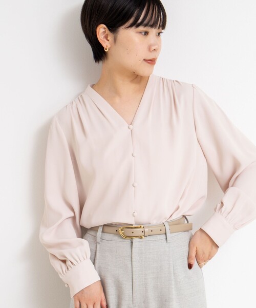 セール】ウォッシャブルジョーゼットVネックブラウス（シャツ/ブラウス