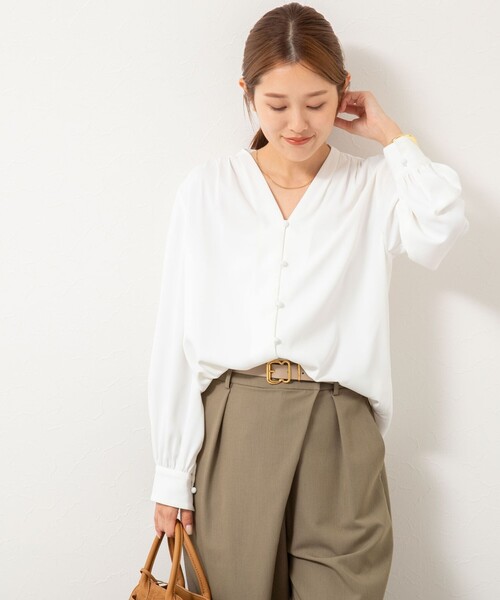 セール】ウォッシャブルジョーゼットVネックブラウス（シャツ/ブラウス