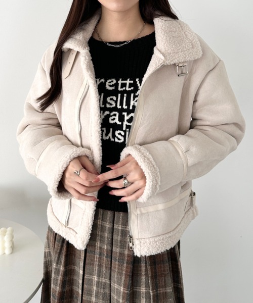 CLEA（クレア）の「ヴィンテージライクムートンジャケット（ブルゾン・レディース・ブラック/アイボリー/ブラウン/キャメル・FREE）」の5枚目の写真