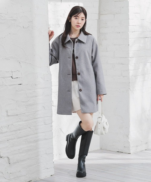 Honeys（ハニーズ）の「ステンカラーコート（ステンカラーコート・レディース・ブラウン系その他/ブラック/アイボリー/ベージュ/杢グレー・S/M/LL/L）」の14枚目の写真