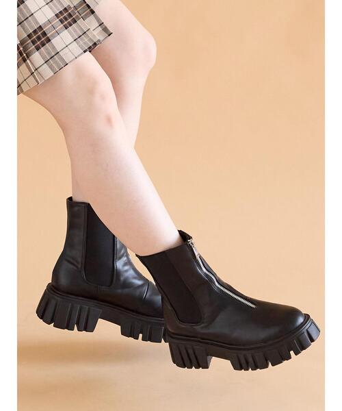 ehka sopo（エヘカソポ）の「フロントジップサイドゴアブーツ（ブーツ・レディース・ブラック/キナリ/ブラウン・M/L）」の16枚目の写真