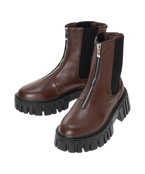 ehka sopo（エヘカソポ）の「フロントジップサイドゴアブーツ（ブーツ・レディース・ブラック/キナリ/ブラウン・M/L）」の7枚目の写真