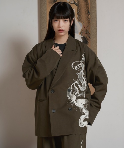 スモークプリントテーラードジャケット/SETUP対応（テーラード