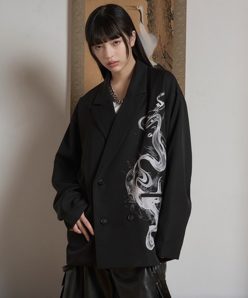 スモークプリントテーラードジャケット/SETUP対応（テーラード