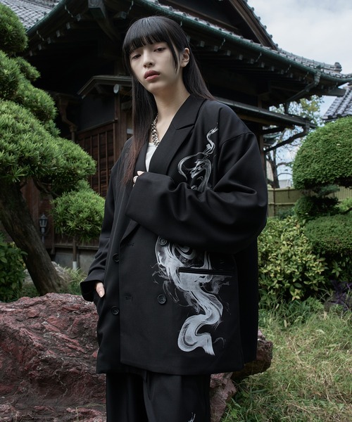 スモークプリントテーラードジャケット/SETUP対応（テーラード