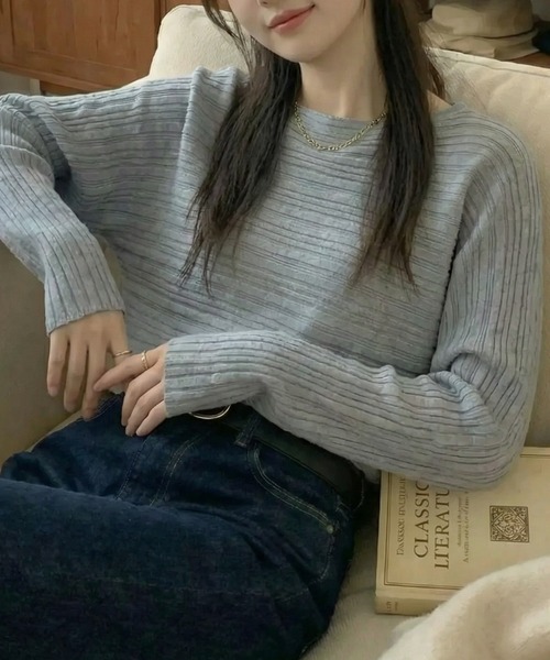 cammie(キャミー)の「ランダムリブドルマントップス(ニット/セーター・レディース・アイボリー/カーキ/グレー・M/L)」の2枚目の写真
