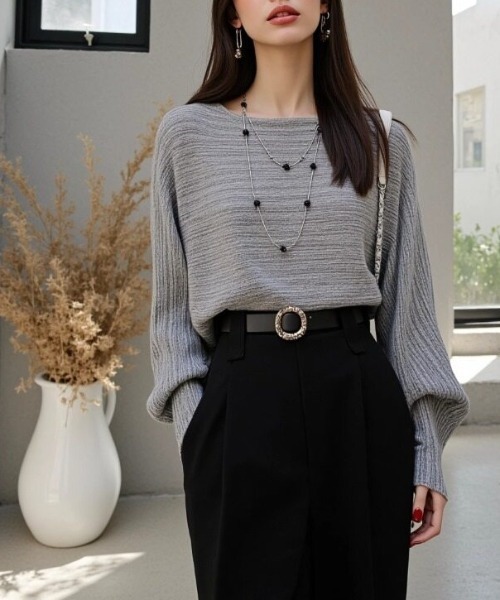 cammie(キャミー)の「ランダムリブドルマントップス(ニット/セーター・レディース・アイボリー/カーキ/グレー・M/L)」の10枚目の写真
