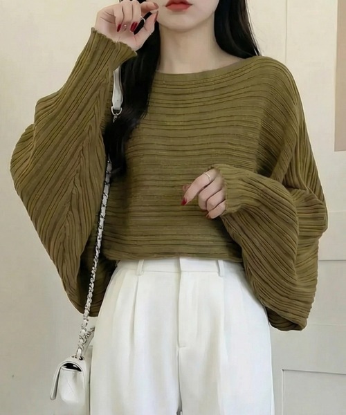 cammie(キャミー)の「ランダムリブドルマントップス(ニット/セーター・レディース・アイボリー/カーキ/グレー・M/L)」の14枚目の写真