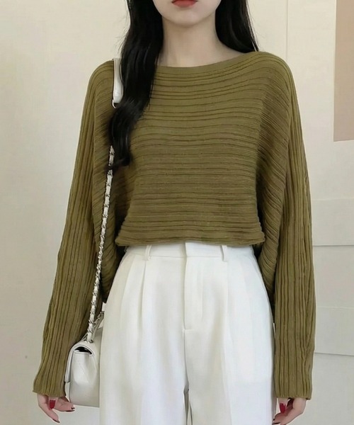 cammie(キャミー)の「ランダムリブドルマントップス(ニット/セーター・レディース・アイボリー/カーキ/グレー・M/L)」の13枚目の写真
