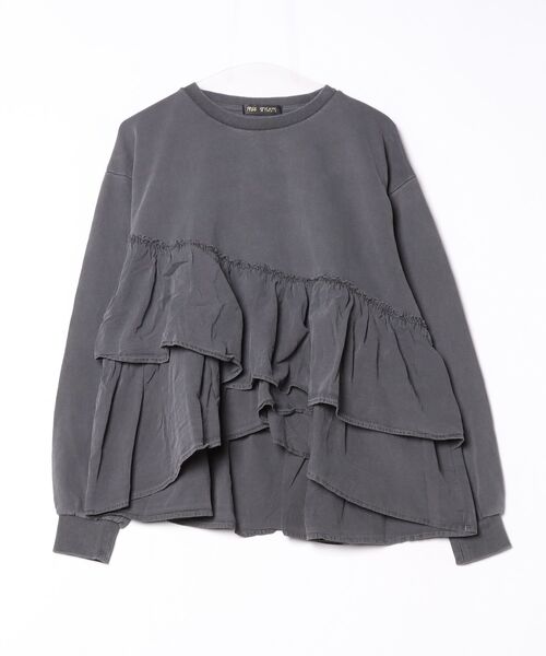 FREE STYLISTS(フリー スタイリスト)の「アシンメトリー異素材切替ティアードフリル裏毛トップス(Tシャツ/カットソー・レディース・グレー/ブルー・M/L)」の2枚目の写真