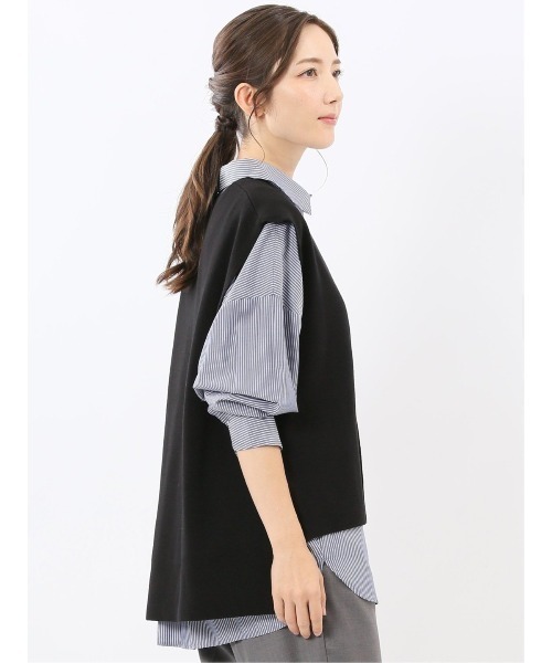 m.f.editorial(エムエフエディトリアル)の「【ハンドウォッシャブル】タカキュー レディース ミラノ Vネック ニットベスト(ベスト・レディース・ネイビー系/ブラック・LARGE/MEDIUM)」の19枚目の写真