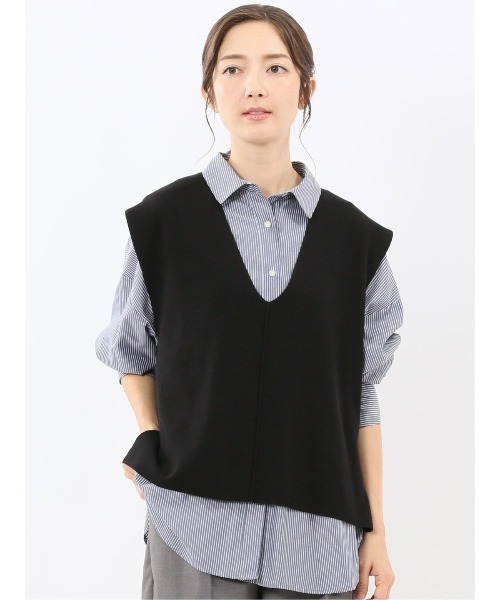 m.f.editorial(エムエフエディトリアル)の「【ハンドウォッシャブル】タカキュー レディース ミラノ Vネック ニットベスト(ベスト・レディース・ネイビー系/ブラック・LARGE/MEDIUM)」の17枚目の写真