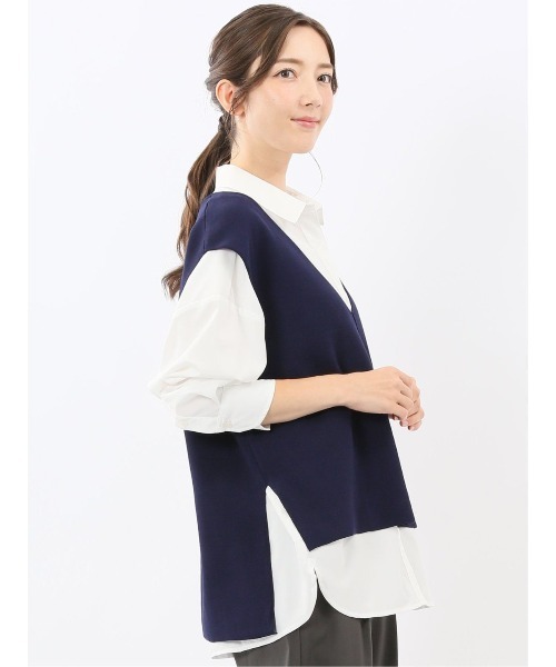 m.f.editorial(エムエフエディトリアル)の「【ハンドウォッシャブル】タカキュー レディース ミラノ Vネック ニットベスト(ベスト・レディース・ネイビー系/ブラック・LARGE/MEDIUM)」の7枚目の写真