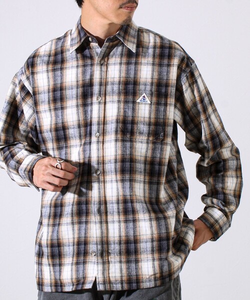 GEVACO(ゲバコ)の「【GEVACO/ゲバコ】裾ストレートカット ネルシャツ(シャツ/ブラウス・メンズ・ベージュ系その他/ブルー系その他・M/L)」の1枚目の写真