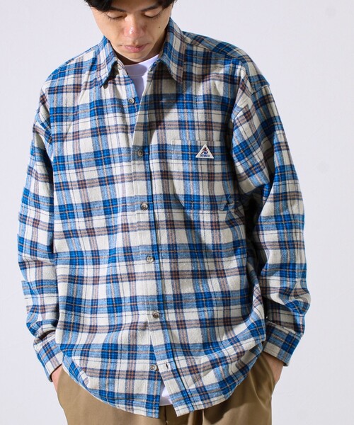 GEVACO(ゲバコ)の「【GEVACO/ゲバコ】裾ストレートカット ネルシャツ(シャツ/ブラウス・メンズ・ベージュ系その他/ブルー系その他・M/L)」の2枚目の写真