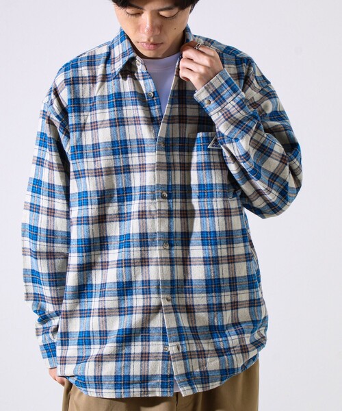 GEVACO(ゲバコ)の「【GEVACO/ゲバコ】裾ストレートカット ネルシャツ(シャツ/ブラウス・メンズ・ベージュ系その他/ブルー系その他・M/L)」の7枚目の写真