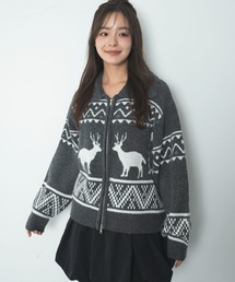 ゴエモン　ニット帽とカーディガンセータROBO＊雪模様カーディガンセーター niko and（ニコアンド）の「雪柄カウチンニットカーディガン