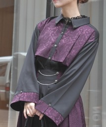 axes femme | ジャカード切替フレア袖ブラウス(シャツ/ブラウス)