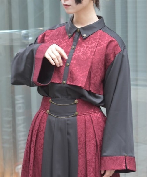 axes femme（アクシーズファム）の「ジャカード切替フレア袖ブラウス（シャツ/ブラウス・レディース・ダークグリーン/パープル/ワイン・FREE）」の3枚目の写真