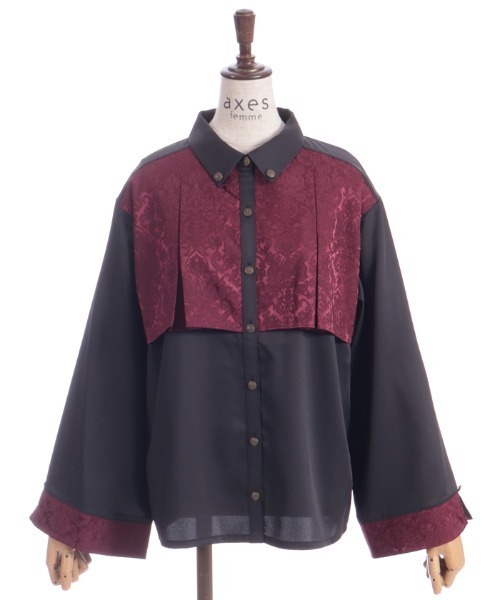 axes femme（アクシーズファム）の「ジャカード切替フレア袖ブラウス（シャツ/ブラウス・レディース・ダークグリーン/パープル/ワイン・FREE）」の6枚目の写真