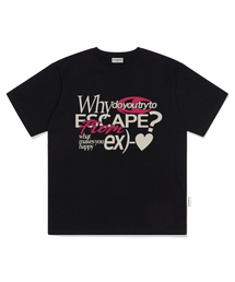 ex ピンクハートプリントオーバーサイズ半袖Tシャツブラック