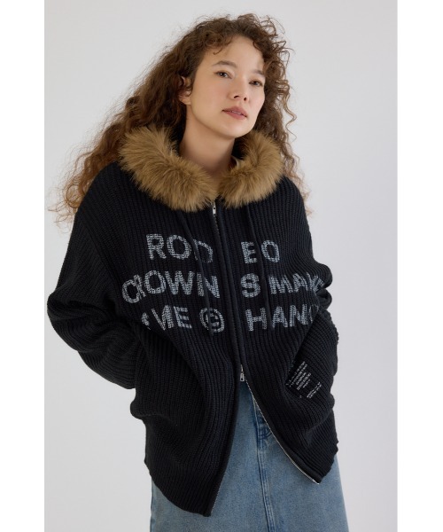 RODEO CROWNS WIDE BOWL（ロデオクラウンズワイドボウル）の「FADE LOGOニットジップフーディー（パーカー・レディース・オフホワイト/ブラック/ブラウン・FREE）」の2枚目の写真