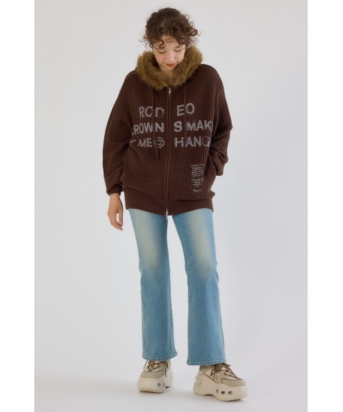 RODEO CROWNS WIDE BOWL（ロデオクラウンズワイドボウル）の「FADE LOGOニットジップフーディー（パーカー・レディース・オフホワイト/ブラック/ブラウン・FREE）」の20枚目の写真