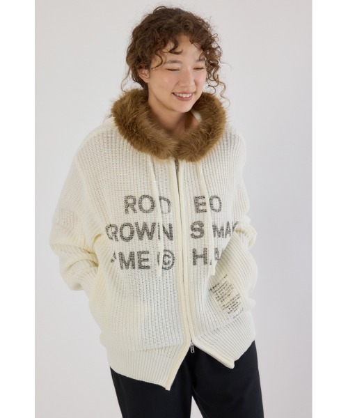 RODEO CROWNS WIDE BOWL（ロデオクラウンズワイドボウル）の「FADE LOGOニットジップフーディー（パーカー・レディース・オフホワイト/ブラック/ブラウン・FREE）」の4枚目の写真