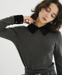VELOR COLLAR KNIT TOPS