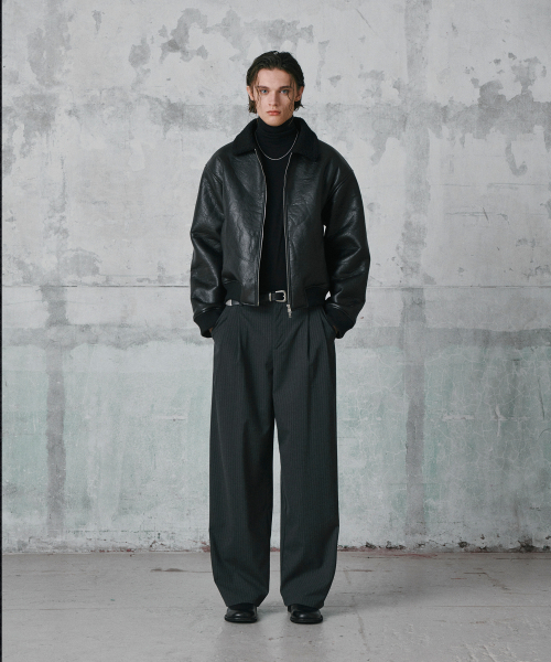 ヴィンテージムートンバイカージャケットブラック（ムートンコート