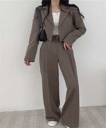 レディース ショート丈ジャケット+タックパンツ 上下セットアップ