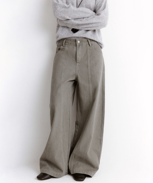 Fano Studios（ファノ ストゥディオズ）の「センターシーム ストレードワイドデニムパンツ FD25K036【Fano Studios】【2025AW】（デニムパンツ・レディース・グレー系その他・L/M/S）」の2枚目の写真