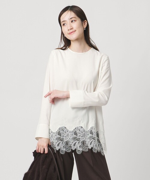 セール】バックサテン レースコンビ ブラウス ‐ウォッシャブル