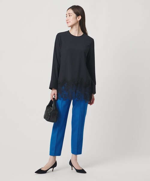 セール】バックサテン レースコンビ ブラウス ‐ウォッシャブル