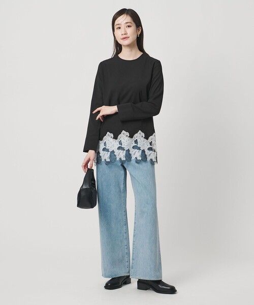 新品　UNITED ARROWS バックサテン レースコンビ ブラウス セール】バックサテン レースコンビ ブラウス ‐ウォッシャブル