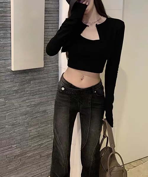 gossip!ロサンゼルス(ゴシップロサンゼルス)の「Y2K スリムフレア ストレッチデニムパンツ(デニムパンツ・レディース・ブラック・S/M)」の9枚目の写真