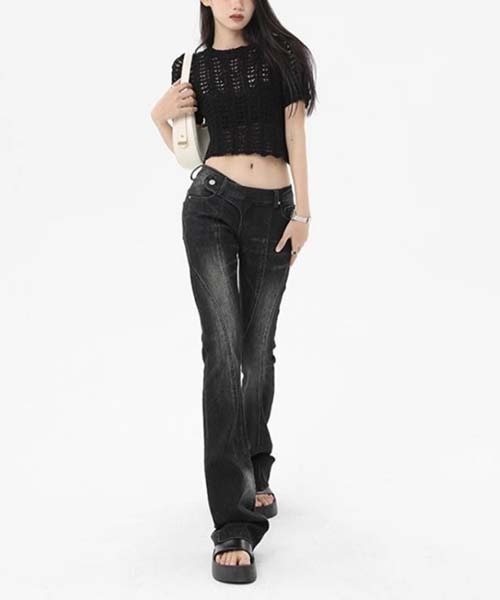 gossip!ロサンゼルス(ゴシップロサンゼルス)の「Y2K スリムフレア ストレッチデニムパンツ(デニムパンツ・レディース・ブラック・S/M)」の20枚目の写真
