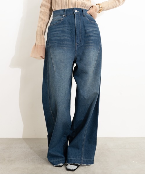 MIDVEIN(ミッドヴェイン)の「Wide denim(デニムパンツ・レディース・ライトブルー/ネイビー/ブラウン・SMALL/MEDIUM)」の4枚目の写真
