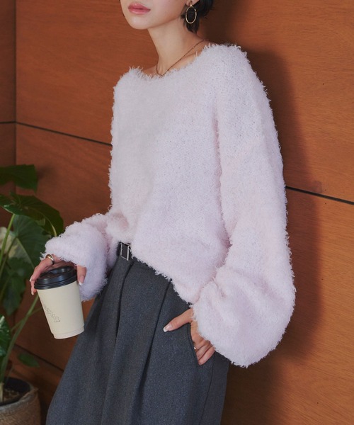 KOBE LETTUCE(コウベレタス)の「ボートネックフェザーヤーンニットトップス(ニット/セーター・レディース・アイボリー/ピンク/ベージュ・M)」の6枚目の写真