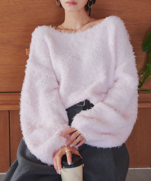 KOBE LETTUCE(コウベレタス)の「ボートネックフェザーヤーンニットトップス(ニット/セーター・レディース・アイボリー/ピンク/ベージュ・M)」の8枚目の写真