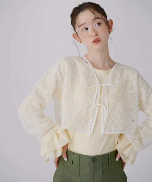 N.(N. Natural Beauty Basic)(エヌエヌナチュラルビューティーベーシック)の「レース羽織ブラウス(シャツ/ブラウス・レディース・ブラック/オフホワイト・フリ-)」の2枚目の写真