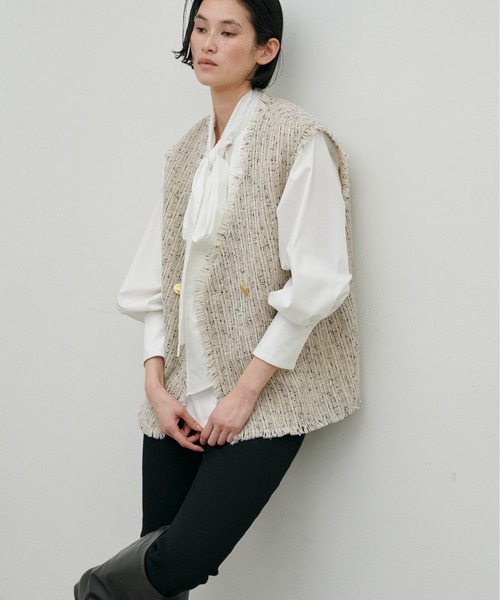 LARUTA】セレモニー対応可／ラメ糸フリンジツイードベスト（ベスト