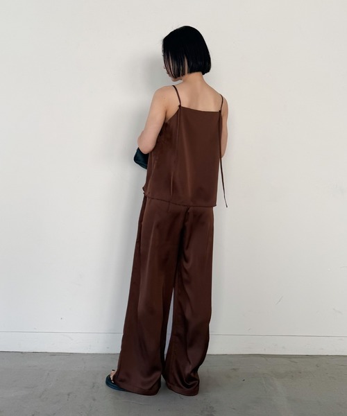 セール】ストレートイージーサテンタックパンツ【セットアップ対応