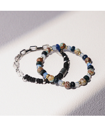 JBANS CLASSIC（ジェイバンスクラシック）の「Black String Mix 1186 Chain Bracelet Triple Awesome 1225 Raw Stone Bracelet Set (C2501-SE398_SV)（ブレスレット）」