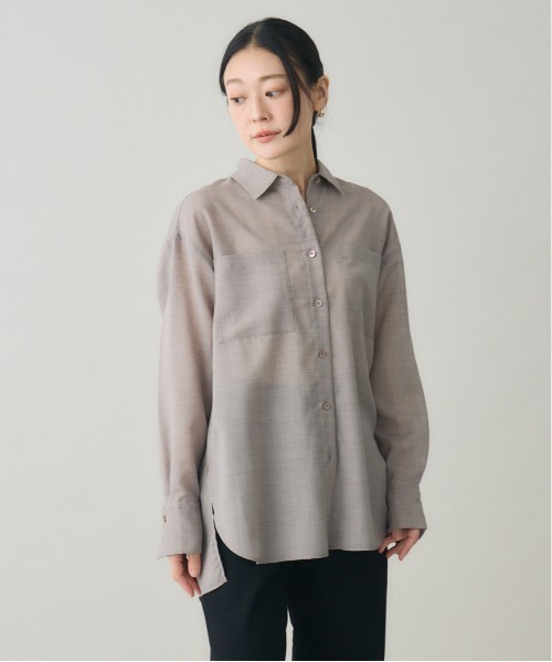 kuros'(クロス)の「【kuros’オリジナル】スリットシースルーシャツ 日本製(シャツ/ブラウス・レディース・ホワイト/ブラック/グレー・MEDIUM/LARGE)」の5枚目の写真