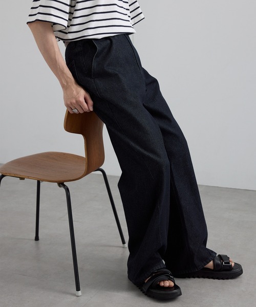 MONO-MART(モノマート)の「ヴィンテージ加工ワイドフレアデニムパンツ(デニムパンツ・メンズ・ブラック/ブルー系/サックスブルー/インディゴブルー/ネイビー・S/M/L)」の20枚目の写真