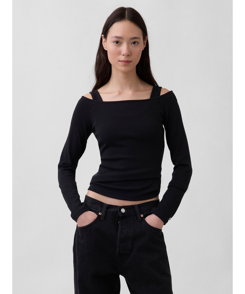 GAP(ギャップ)の「モダン オフショルダートップス(Tシャツ/カットソー・レディース・オフホワイト/グレー/ブラック・XXS/XS/XL/L/M/S)」の1枚目の写真